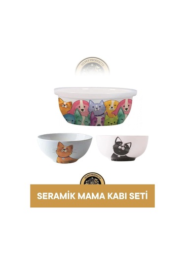 M-pets 3'lü Seramik Mama Kabı Seti