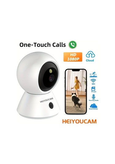 Chuangyinshop White Indoor Cam 1080p Güvenlik Kamerası Ev İçin 360 Derece Dönebilir Gece Görüşlü İnsan Hareket Algılama