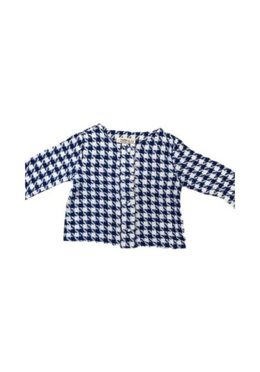 Kız Bebek Dokuma Kazayağı Desenli Ceketli Pantolon Takım-13552 Mavi