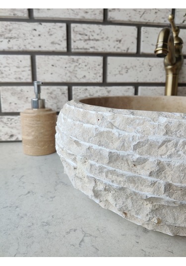 Traverten Teker Patlatma Mermer Lavabo