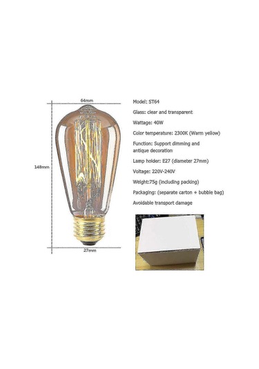 6 Adet Vintage Retro St64 E27 Edison Ampul, 40w Filament Ampul, Sıcak Beyaz - Sıcak Parıltılı Klasik Aydınlatma Diğer