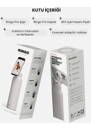 Ringo Pro Pipetli, Telefon Tutuculu Termal Çelik Termos 710 Ml Bej