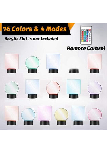 Xurunkeji 10'lu Paket 3d Gece Led Işıklı Lamba Tabanı + Uzaktan Kumanda + Usb Kablosu, Akrilik İçin 16 Renk Işık Gösterisi Ekran Standı Siyah + Beyaz