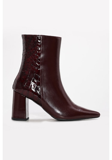 Hakiki Deri Kadın Kalın Topuklu Bot 215dza3211 Bordo