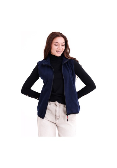 Monox Kadın Slim Fit Tam Fermuarlı Polar Yelek Lacivert