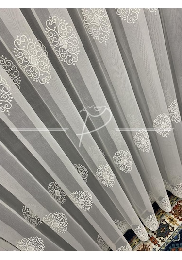 Tül Perde Taç Marka Serpme Damask Motifli Tül Perde-A26129 Çok Renkli