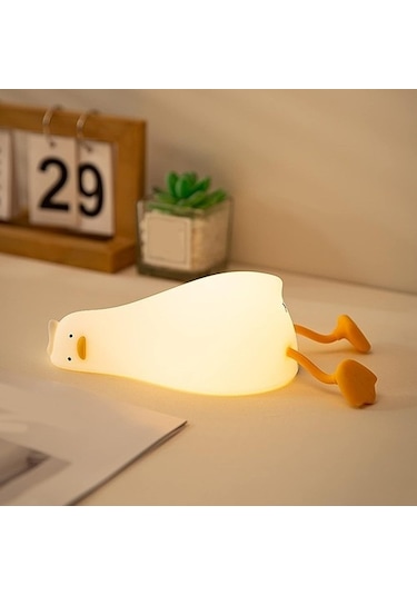 Szypzstore Yatan Ördek Gece Lambası, Led Ördek Lambası, Sevimli Işık Ördek, Silikon Kısılabilir Bebek Odası Gece Lambası 48sr75 Beyaz