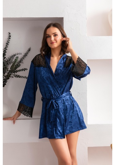 Kuşaklı Mini Boy Sabahlık Lacivert Mgp12116 Lacivert