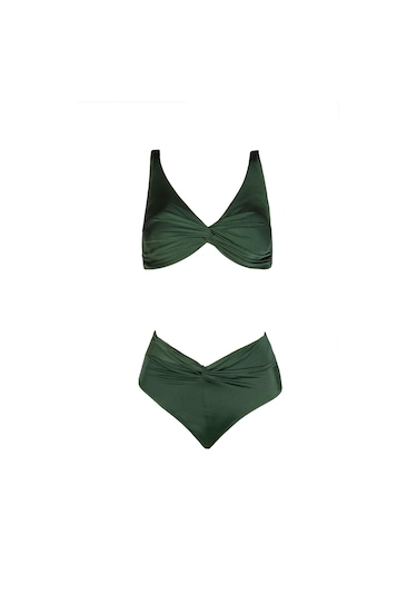 Endeep Kadın Yüksek Bel Yeşil Bikini Takımı Yeşil