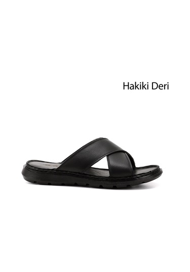 Gönderi(R) Gönderir Siyah Çapraz Bantlı Hakiki Deri Terlik Siyah