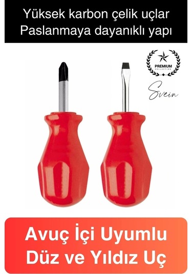 Profesyonel 2'li Avuç İçi Tornavida Seti Düz Yıldız Cep Boy Taşınabilir Vidalama Ev İş Yeri