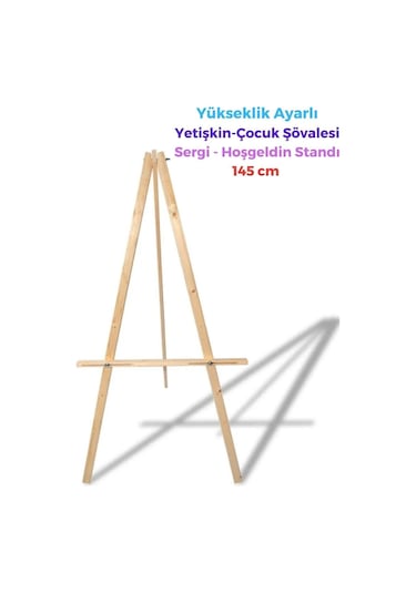 Ahşap Ayarlı Şövale, Resim Sehpası, Ressam Şövalye Sergi Tuval Tutucu, 144 Cm, Hoşgeldiniz Standı