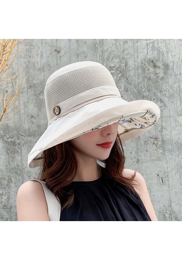 Şık Ve Zarif Bayanlar İçin Yazlık Güneşlik Kova Modeli Şapka Bej