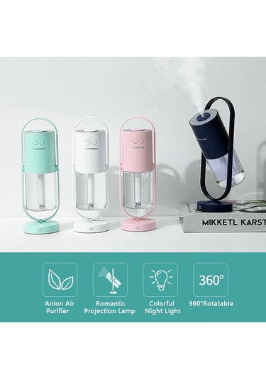 Youtek 200ml Usb Nemlendirici, Negatif İyon Hava Temizleyici, 360 Döner, Renkli Projeksiyon Lambası Ve Gece Lambası, Beyaz Tasarım Batarya