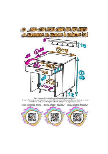 Modilayn Doqu Xxl Set Ocak Altı Dolap 75x88x48 Cm, Çekmeceli, Kapaklı, Tüp Bölmeli Ve Baharat Raflı Beyaz