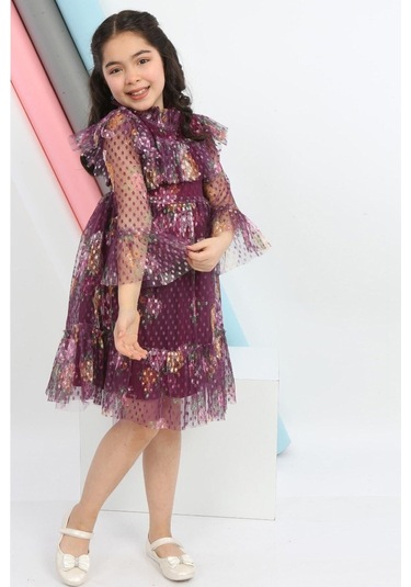 Kız Çocuk Tütülü Elbise Tül Kumaş Astarlı Bel Lastikli Rahat Zarif Elbise Kostüm Bordo