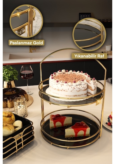 Bino Servis Sunum Ikramlık Gold Büyük Lüks 2 Katlı 40Cm Mutfak