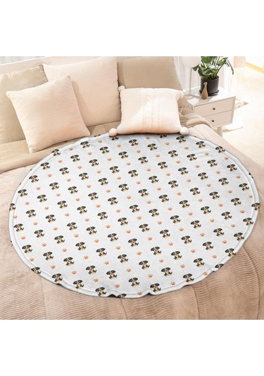 Dog Desenli Yuvarlak Polar Battaniye, Yumuşak & Hafif, 60 İnç-a3 Dog Dachshund Paw