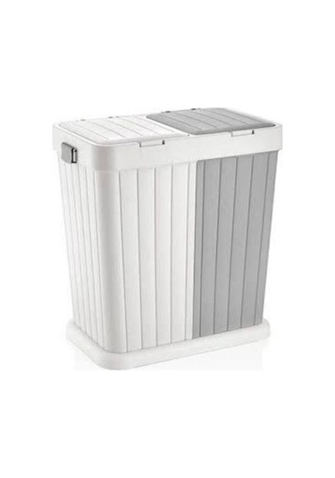 Rıo Twıns Dokunmatik Kapaklı 2 Li Kirli Çamaşır Sepeti / Gri-beyaz Renkli