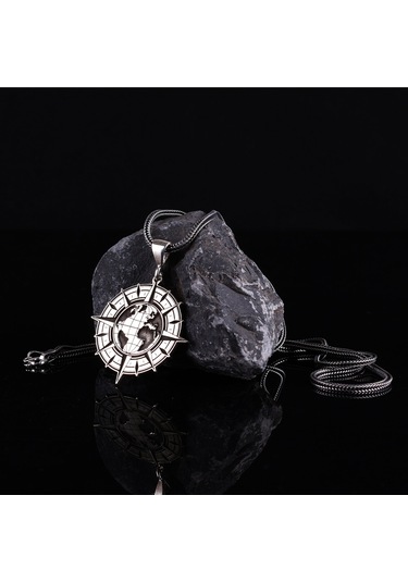 Dünya Haritası İşlemeli 925 Ayar Gümüş Kolye