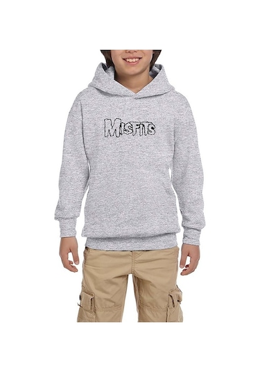 Misfits Logo Black Gri Çocuk Kapşonlu Sweatshirt Gri