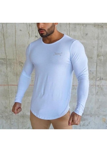 Beyaz Muscleguys Erkek Koşu Antrenman Pamuklu Üstler Elastik Rahat Spor Fitness Tişörtü