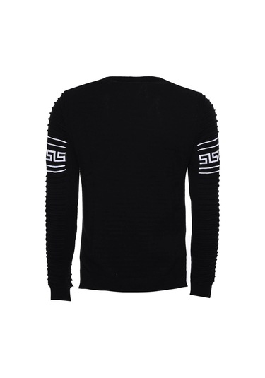 Wessi Siyah Üzerine Göğüs Desenli Bisiklet Yaka Erkek Triko Siyah