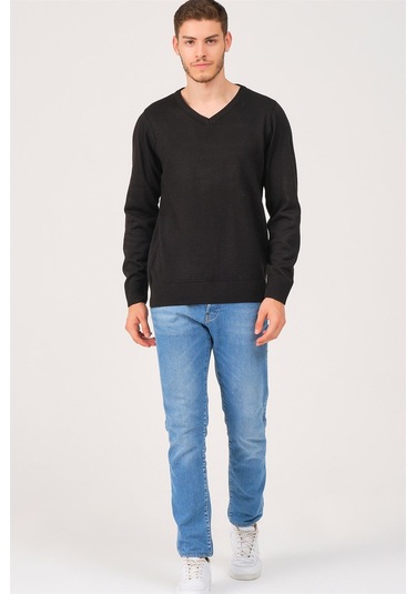 V0002 Dewberry Erkek V Yaka Kazak-siyah Siyah