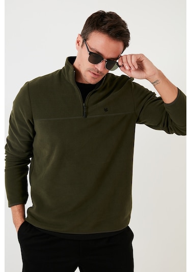 Buratti Slim Fit Anti-Pilling Tüylenme Yapmayan Bato Yaka Şardonlu 2'Li Paket Erkek Polar 5906001S2 Haki-Oranj