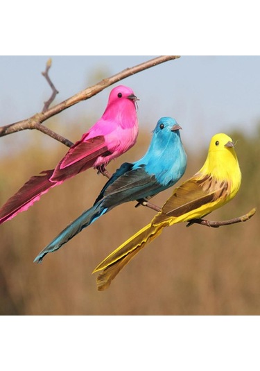 Suntek Kelepçe Bahçe Ağacı Dekor Mavi Ile Yapay Tüy Köpük Kuşlar