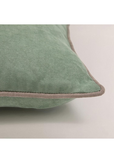 Efe Biye Detaylı Düz Kırlent Kılıfı Su Yeşili