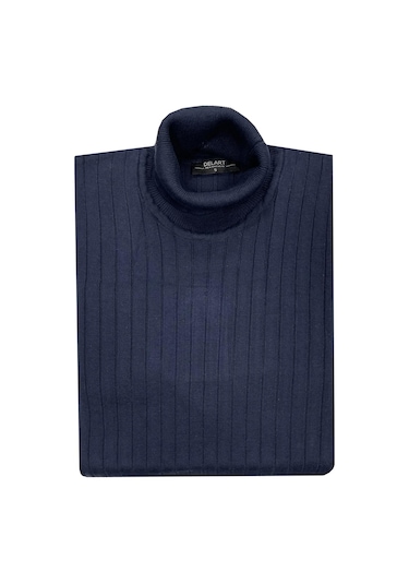 Erkek Slim Fit Lacivert Boğazlı Erkek Triko-7037 Lacivert