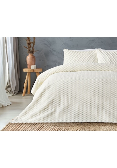 Doqu Petek Battaniye Seti Çift Kişilik Krem Diğer