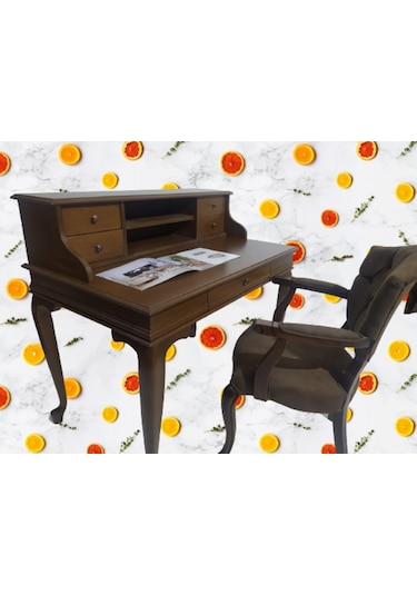 Bengimobilya Çalışma Masa-Berjer Sandalye Kelebek Model Parlak Ceviz Boya Kete Ceviz