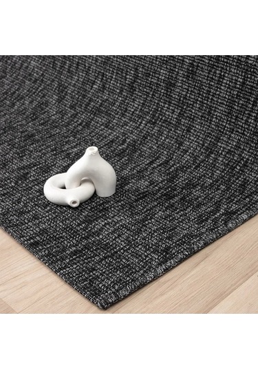 Düz Antrasit Siyah Jüt Görünümlü Modern Halı - L663anbo