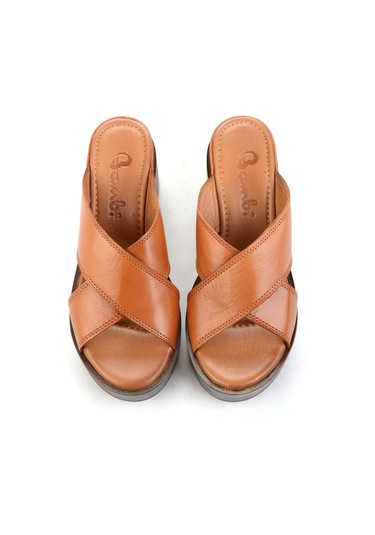 Taba Hakiki Deri Kadın Terlik K04359022203 Taba