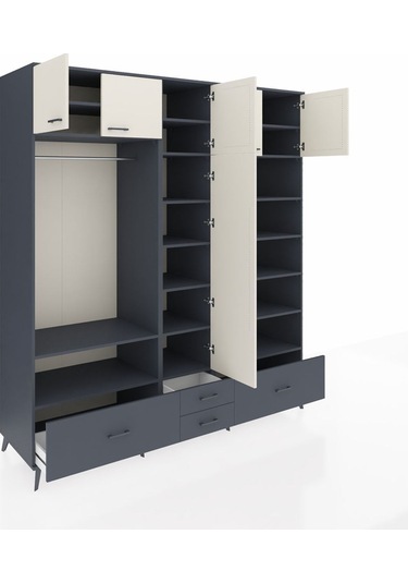 Kronos Dolap 18 Raflı 4 Çekmeceli Tek Askılı 220x59x243 Antrasit-aytaşı/antrasit Aytası/antrasıt