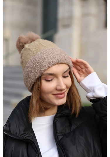 Ponpon Detay Kadın Bere 1136 Vizon Vizon