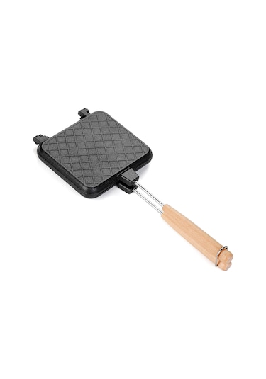 Sandviç Makinesi, Saplı Yapışmaz Izgara Tavası, Ocak Üstü Kamp Tost Makinesi Alüminyum Çevirmeli Tava