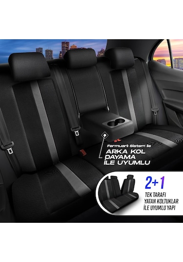 Panda Kapadokya Serisi Jakar Kumaş Oto Koltuk Kılıfı Tam Set Siyah - Füme