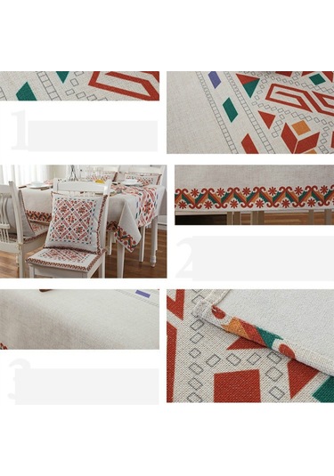 Akşam Yemeği Ev Dekorasyonu İçin Retro Desen Keten Masa Örtüsü Toz Geçirmez Masa Örtüsü, Boyut: 110x110cm İskandinav Tarzı Çok Renkli