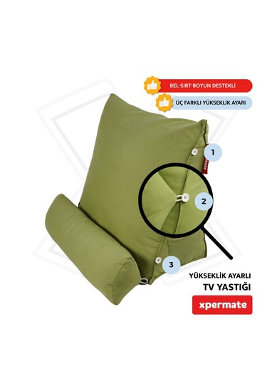 Xpermate Yükseklik Ayarlı Tv Yastığı Bel Destek Yastığı Yeşil