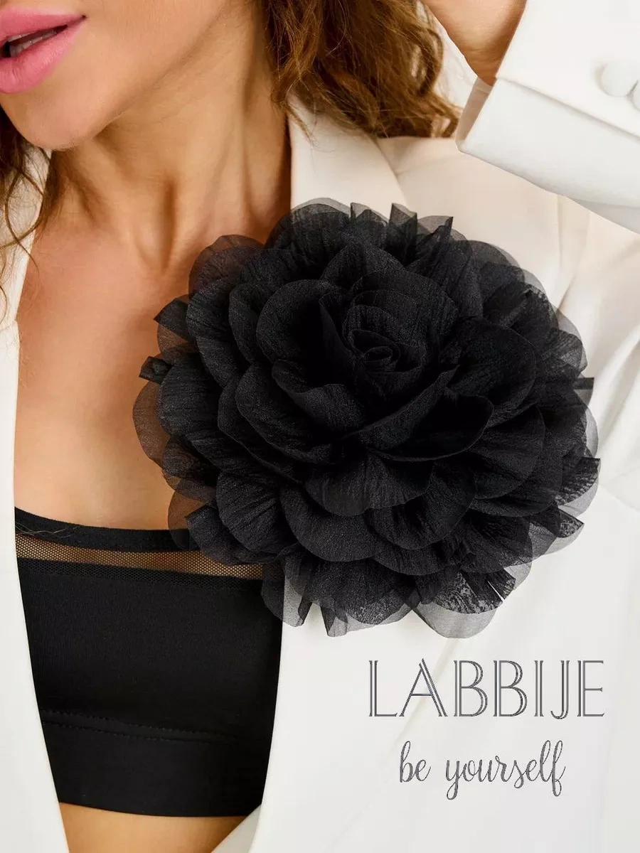Labbıje Büyük Broş Kumaş Çiçek Fiyonk 216118728 Siyah