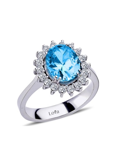 Lova Pırlantalı Oval Blue Topaz Anturaj Yüzük - 1020235
