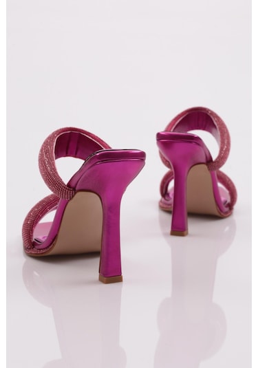 Dgn 2027 Kadin Kalin Silver Taş Bantli Topuklu Terlik 2027-2219-R13775 Fuşya