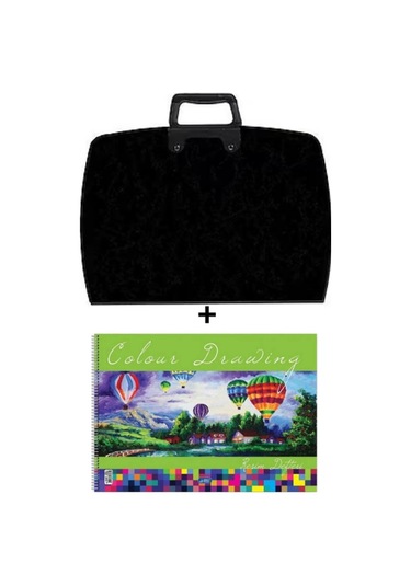 25x35 Cm Resim Çantası + 25x35 Resim Defteri Askılı - Fermuarlı Siyah