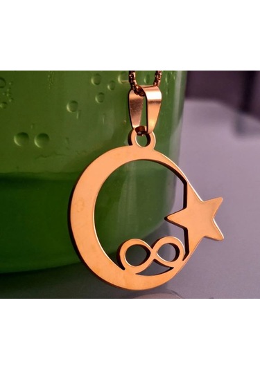 Paslanmaz Çelik Altın Renk Sonsuzluk Tema Ayyıldız Kolye Altın