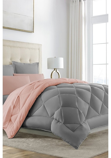 Alla Turca Çift Taraflı Lux Silikon Yorgan - Çift Kişilik Özel Çantalı Pudra-gri
