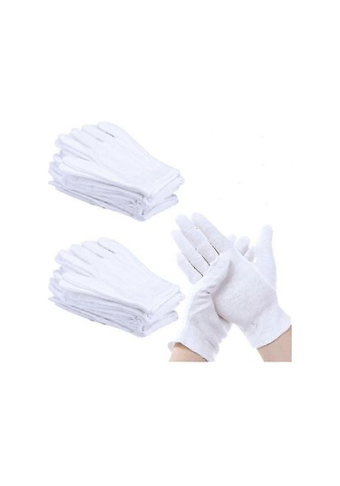 12 Çift Beyaz Eldiven Pamuklu Yumuşak Pamuklu Eldiven Nefes Alabilir