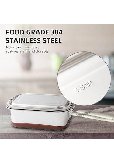 Leezsing 304 Paslanmaz Çelik Öğle Yemeği Kutusu Çift Katmanlı 3 Bölmeli 1.2l Dikdörtgen Bento Kutusu Silikon Tabanlı